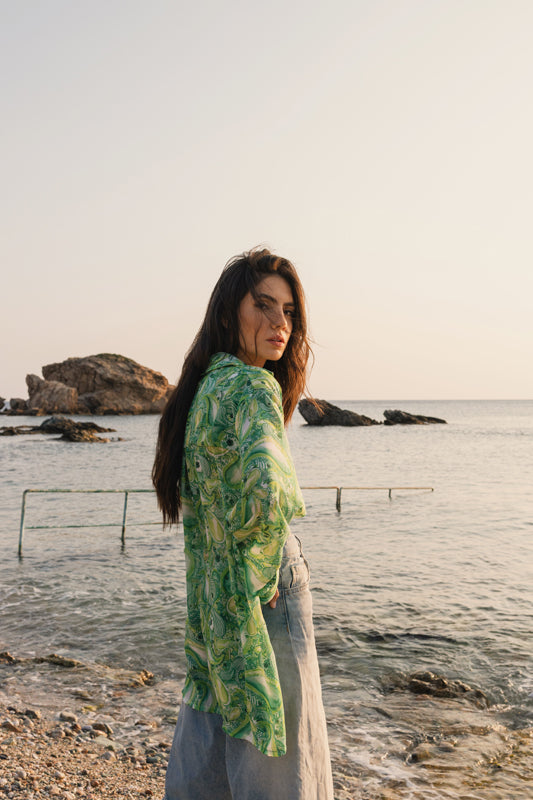 Cecilia Lime Shirt (Dancing Waves)