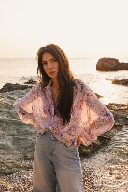 Cecilia Shirt (White Waves)