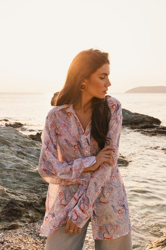 Cecilia Shirt (White Waves)